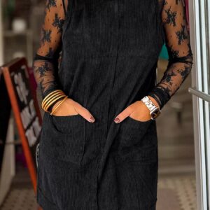 Corduroy Sleeveless Patch Pocket Mini Dress