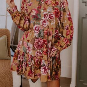 Floral Half Button Ruffle Mini Dress