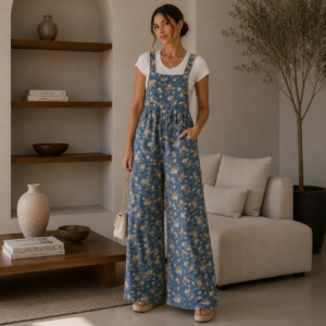 Floral Denim Wide Leg Jumpsuit